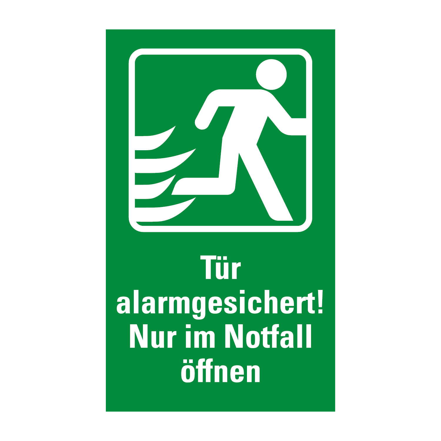 Rettungszeichen-Zusatzschild "Tür Alarmgesichert! nur im Notfall öffnen!"
