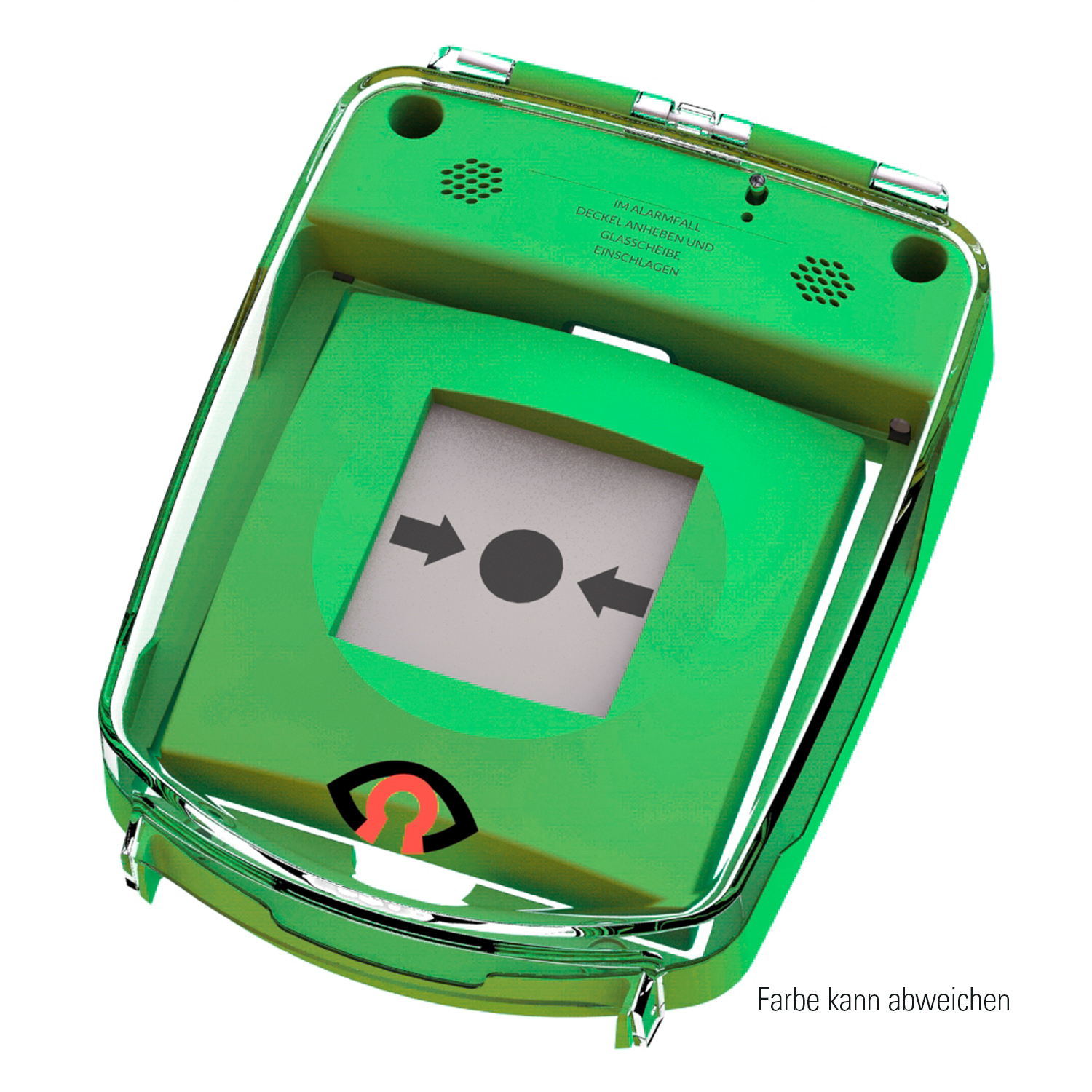 GfS e-Cover® zur Abdeckung eines Handauslösetasters klein, mit Alarm, spritzwassergeschützt, grün